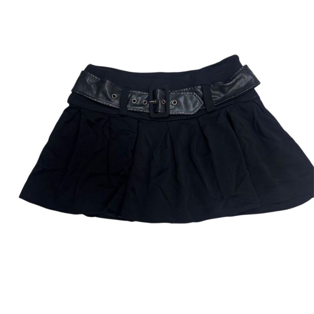 VGUC Ramy Brook Women's Black Pleated Mini Skort w/ Faux Leather Belt Size 8